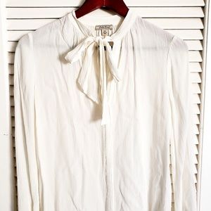 Lucky Brand White/Ivory Bow Tie Long Sleeve Blouse